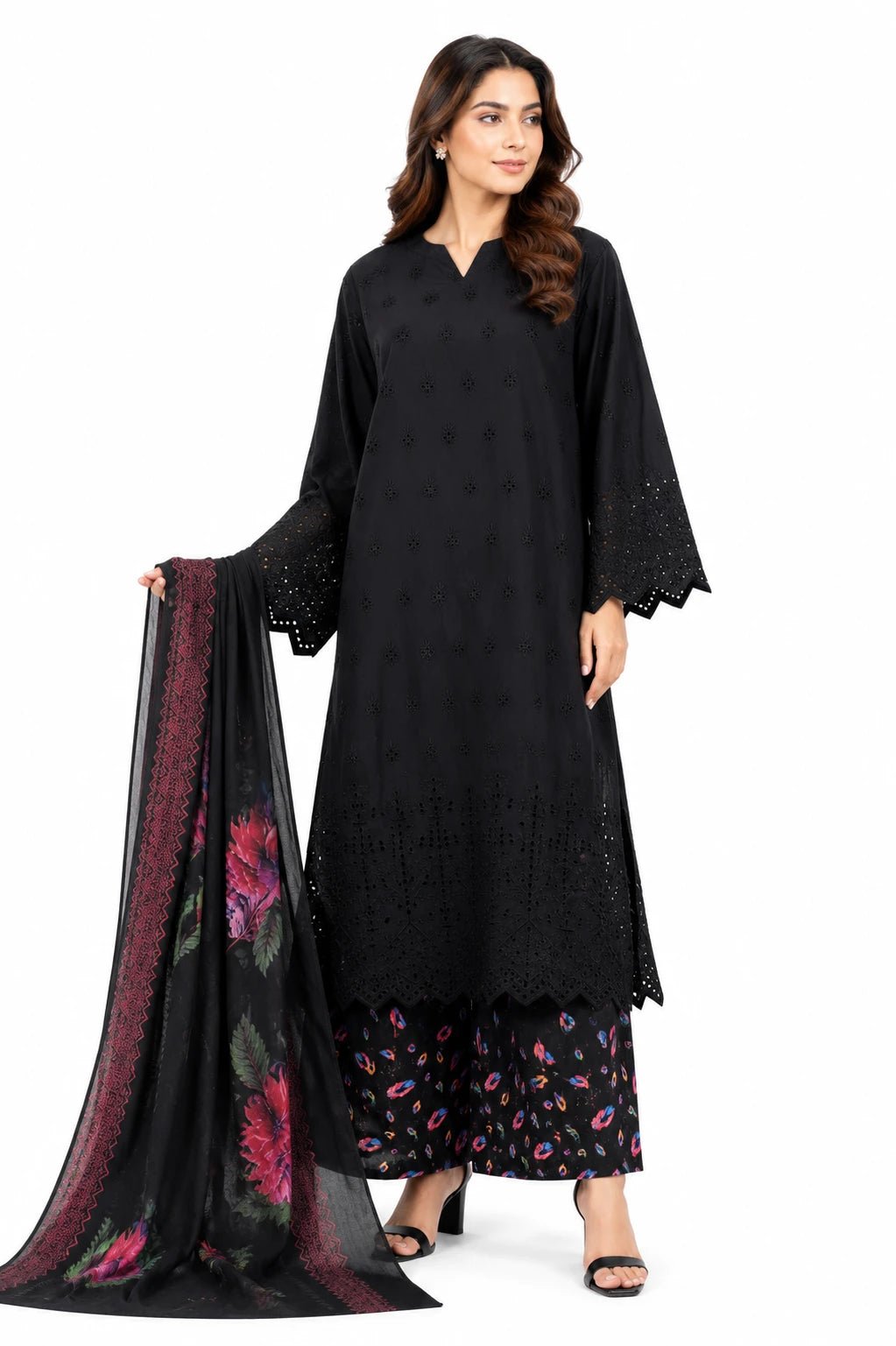 Midnight Black Swiss Lawn Embroidered 3 Piece - ZORA