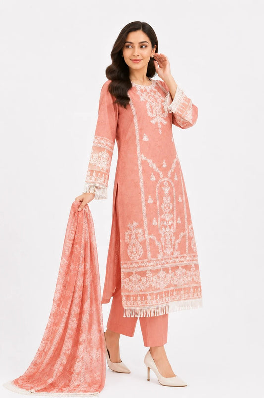 Peach Embroidered 3-Piece - ZORA