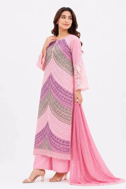 Blush Pink Embroidered Swiss Cotton 3-Piece - ZORA