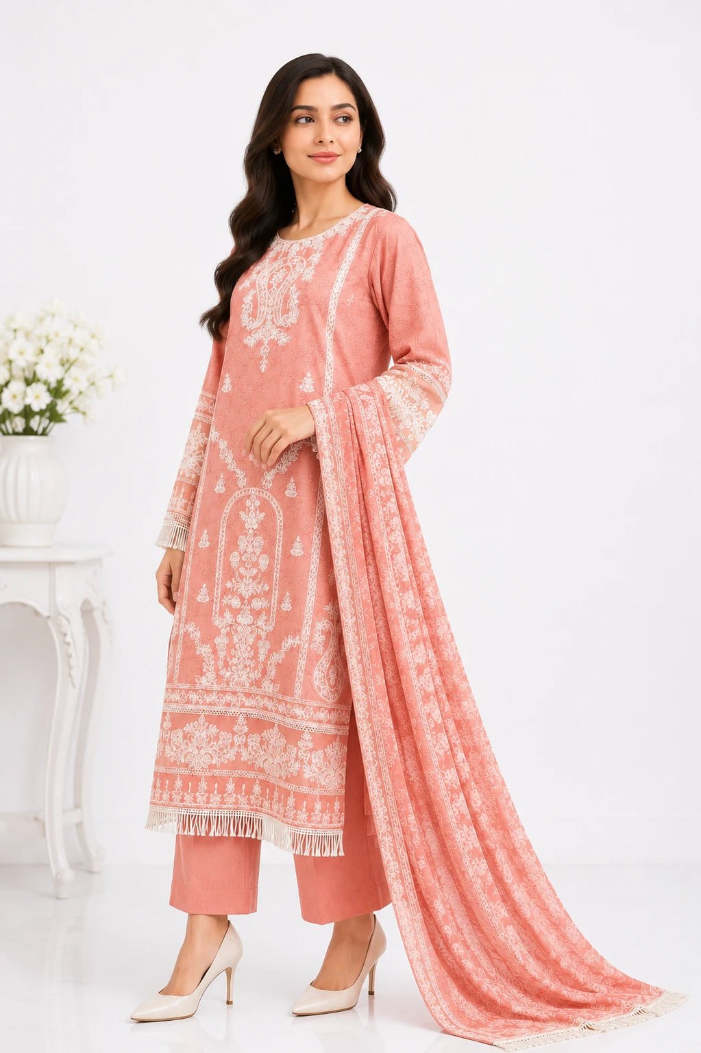 Peach Embroidered 3-Piece - ZORA