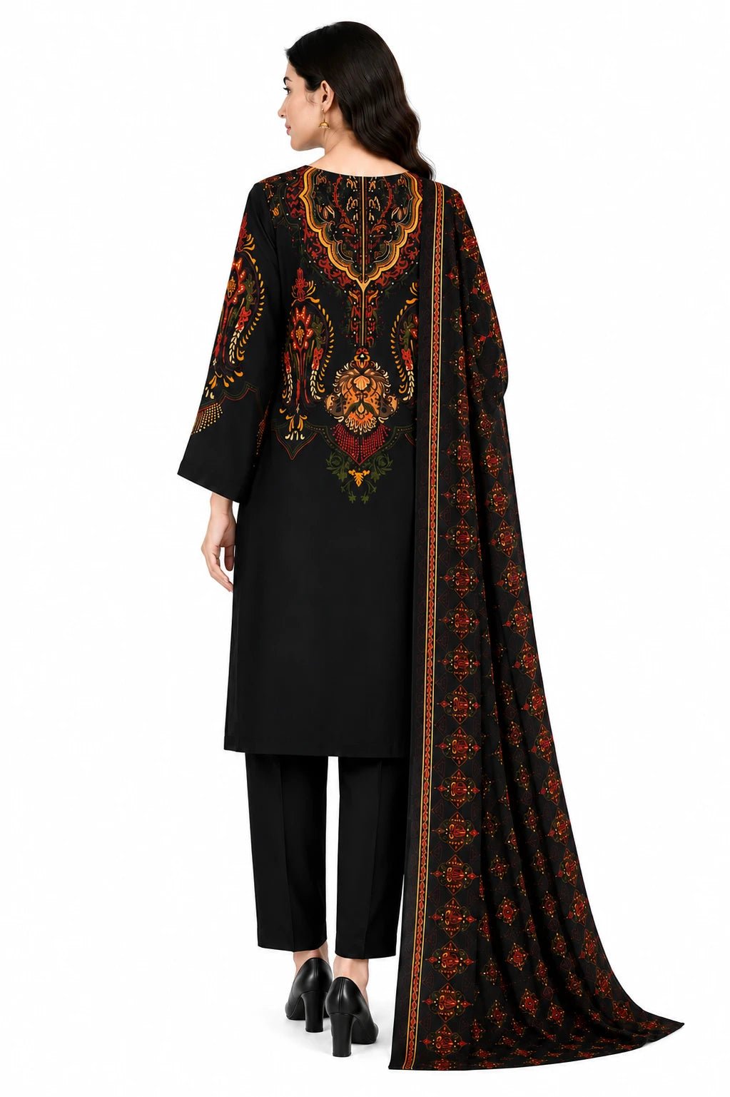 Premium Black Digital Printed Cotton 3 Piece - ZORA