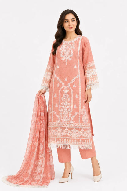 Peach Embroidered 3-Piece - ZORA